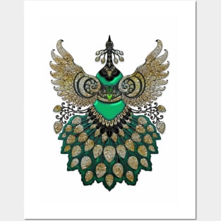 Beautiful elegant peacock in green colors Posters and Art